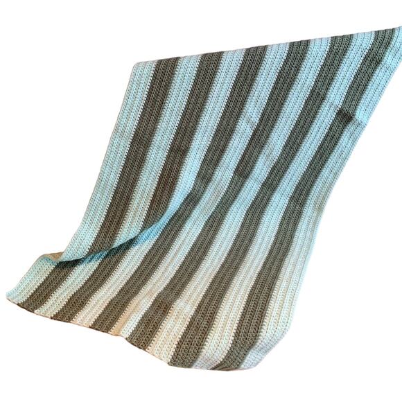 Handmade Crocheted Green Striped Lap Blanket Afghan Throw Child Size - Picture 1 of 4